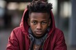 © Maryna - Closeup Portrait of a Young African American Teenage Boy Wearing Urban Clothing and Striking a Photogenic Pose with Hand Gesture