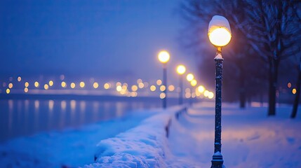 Wall Mural - Snow Covered Lamppost Winter Night Lightscape