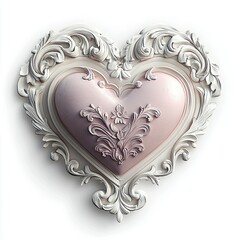 Canvas Print - Ornate White Frame Enclosing a Pink Heart Shaped Design