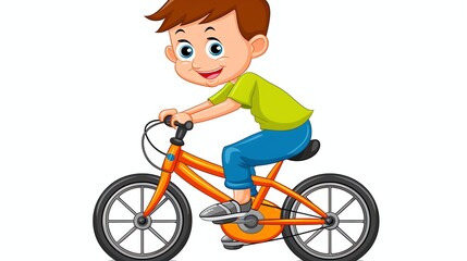 Wall Mural - A cartoon illustration of a happy boy riding a bicycle.