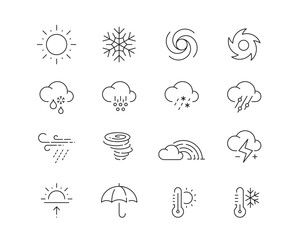 weather and climate icon collection containing 16 editable stroke icons. perfect for logos, stats an