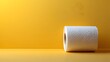 © horizon - Toilet paper roll positioned against pale yellow backdrop showcases textured paper detail with right-aligned placement and soft shadow effects.