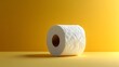 © horizon - Toilet paper roll positioned against pale yellow backdrop showcases textured paper detail with right-aligned placement and soft shadow effects.