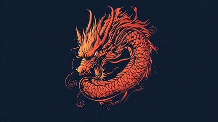 Wall Mural - Fiery Chinese Dragon, Artistic Design, Graphic, Background