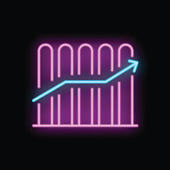 Wall Mural - Neon business graph with a blue arrow representing positive growth