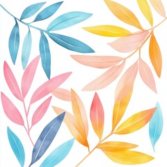 Wall Mural - Watercolor Pastel Leaves Botanical Illustration Design Bright Colors Nature Spring Summer