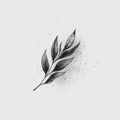 Wall Mural - Elegant Monochrome Botanical Illustration of a Branch with Leaves Watercolor Style