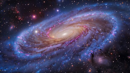 Wall Mural - A vibrant galaxy with swirling colors of purple, blue, and pink, filled with stars and cosmic dust