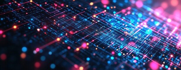 Digital network data flow, glowing nodes, abstract background, tech website