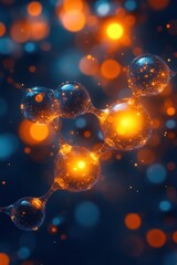 Wall Mural - abstract molecular structure with glowing orange and blue spheres representing scientific and techno
