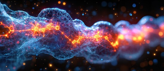 Wall Mural - abstract visualization of a glowing molecular structure with vibrant colors and dynamic energy patte