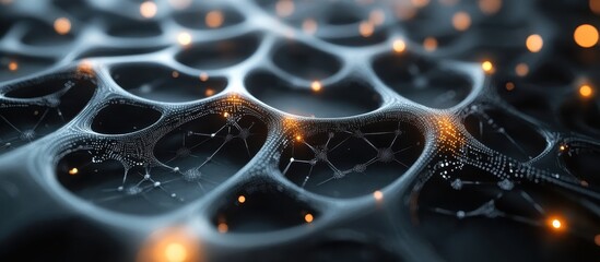 Wall Mural - abstract network of glowing nodes and connections in a futuristic digital mesh pattern with depth of