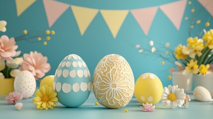 Sticker - Pastel Easter eggs, flowers, and bunting.