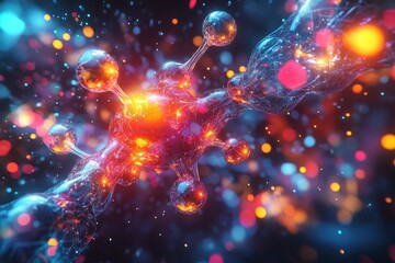 Wall Mural - ** futuristic molecular structure with glowing connections and vibrant colors in a sci-fi inspired a