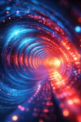 Wall Mural - futuristic neon light tunnel with vibrant blue and red glowing particles creating a dynamic sci-fi v