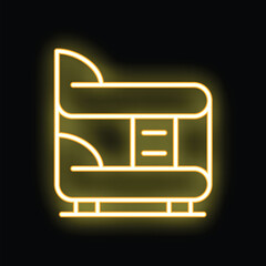 Wall Mural - glowing neon line icon of a double decker bed isolated on a black background, perfect for highlighti
