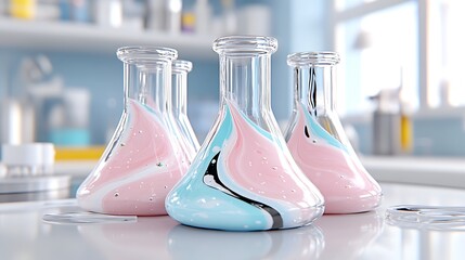 Wall Mural - Pink   Blue Liquid in Glass Flasks  Science Lab  Research