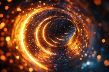 Wall Mural - abstract futuristic tunnel with glowing orange and blue lights creating a dynamic and energetic vort