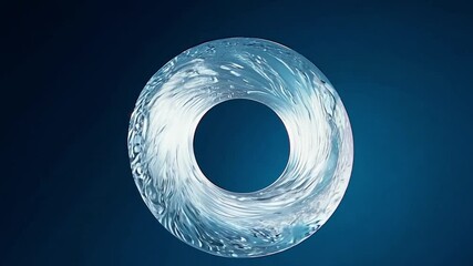 Poster - A glossy swirl forms a captivating circular shape, displaying fluid motion and shimmering reflections against a deep blue background, creating an immersive visual experience.