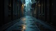 © Mikhail - Deserted alleyway reflecting dim streetlights on a rainy day