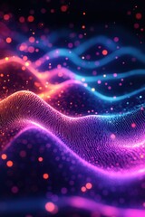 Wall Mural - vibrant abstract digital wave with glowing particles in neon colors on a dark background