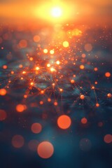 Wall Mural - abstract glowing network with bokeh lights against a sunset background creating a futuristic and dre