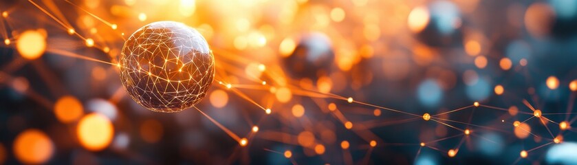 Wall Mural - abstract network sphere with glowing connections in futuristic digital space with orange and blue li