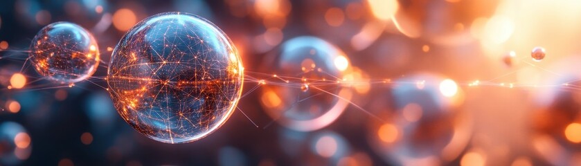 Wall Mural - futuristic digital network concept with glowing spheres and abstract connections in a vibrant backgr