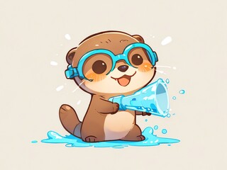 Sticker - Adorable Otter with Water Gun: Summer Fun!