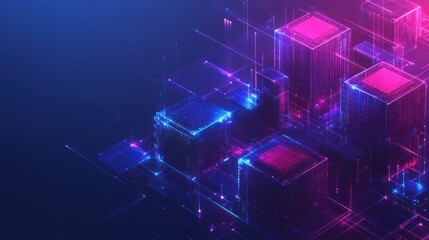 Neon Cityscape Digital data streams flow across a futuristic network