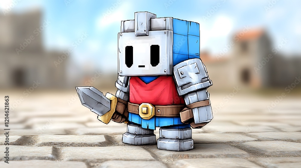 Cute Pixel Art Knight Medieval Game Character Fantasy Figure Stock ...