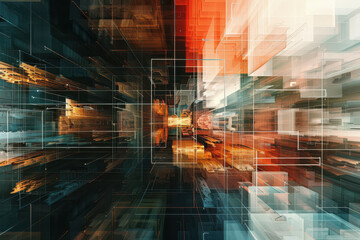 Wall Mural - close up horizontal abstract glowing colorful illustration of blurred geometric shapes and layers ba