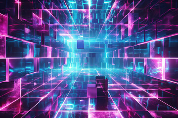 Wall Mural - close up horizontal abstract illustration of glowing cybernetic virtual background