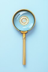 Wall Mural - close-up of a magnifying glass on a blue surface, suitable for science and detective themes