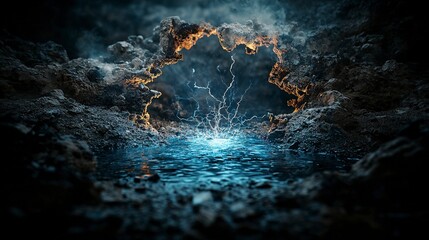 Poster - Vibrations of void shattering structure of memory fantasy realm digital art ethereal landscape dramatic perspective