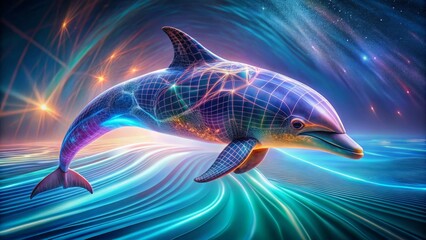 Wall Mural - Colorful Dolphin with Abstract Digital Background