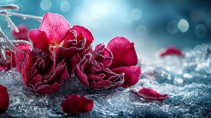 Aufkleber - Fallen petals of fantasy in icy atmosphere enchanted garden visual art serene environment close-up ethereal beauty