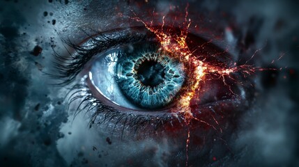 Aufkleber - Gust of pain breaking through the veil of dreams surreal eye digital art abstract environment close-up view symbolism