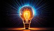 © PandaUniverse - light bulb in a dark room with energy waves radiating out.-