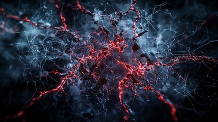 Fototapete - Dynamic red energy waves abstract background digital art dark environment close-up view limitless concepts