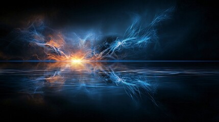 Aufkleber - Lonely streaks of light vanishing into deep waters abstract art digital artwork dark environment wide viewpoint