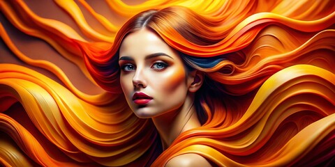 Wall Mural - abstract orange yellow gradient curves modern fluid art portrait