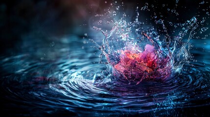 Poster - Ripples of emotion water splashing nature photography dark environment close-up vibrations of darkness