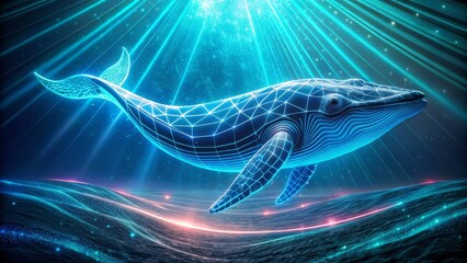 Wall Mural - Digital Whale in Colorful Ocean Waves