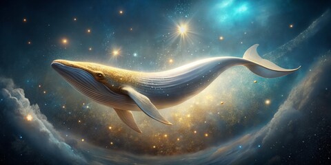 Wall Mural - Majestic Whale Swimming in Cosmic Ocean