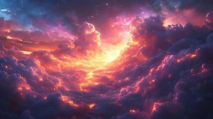 Wall Mural - Fiery sunset cloudscape, cosmic background, fantasy art, game design