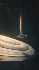Wall Mural - spaceship approaches planetary rings in deep space