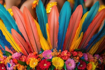 Wall Mural - A vibrant and ornate headdress made from feathers, great for cultural or costume uses