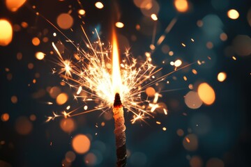 Wall Mural - A bright sparkler lit up in a dark environment