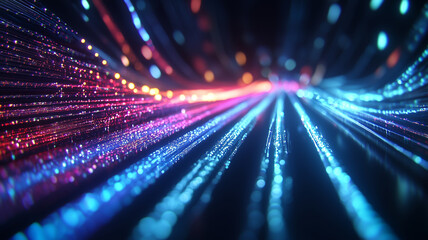 Aufkleber - Dynamic low angle view of glowing fiber optic cables